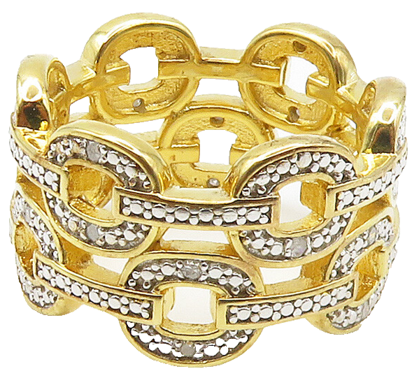 925 Silver Genuine Diamonds Gold Plated Chain Link Band Ring Sz 7  RG15534
