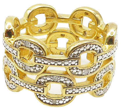 925 Silver Genuine Diamonds Gold Plated Chain Link Band Ring Sz 7  RG15534