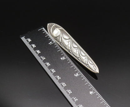 925 Silver  Vintage Inlaid Rhinestone Carved Swirls Linear Brooch Pin  BP9721