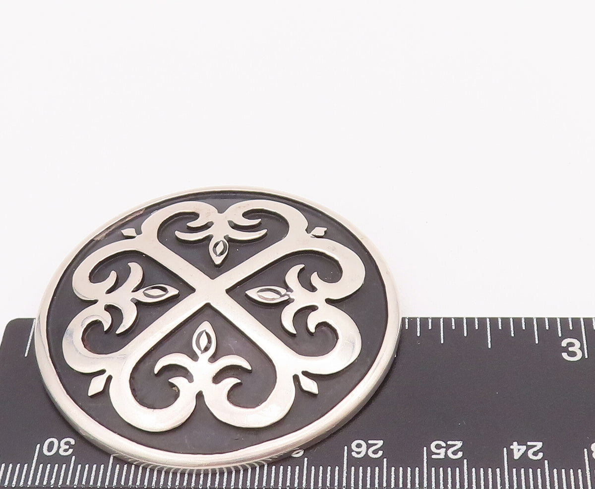 925 Sterling Silver Vintage Brooch Pin TAXCO Swirly Carved Heart Flower  BP10753