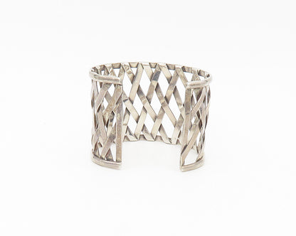 MEXICO 925 Sterling Silver  Vintage Shiny Open Weaved Cuff Bracelet  BT7137