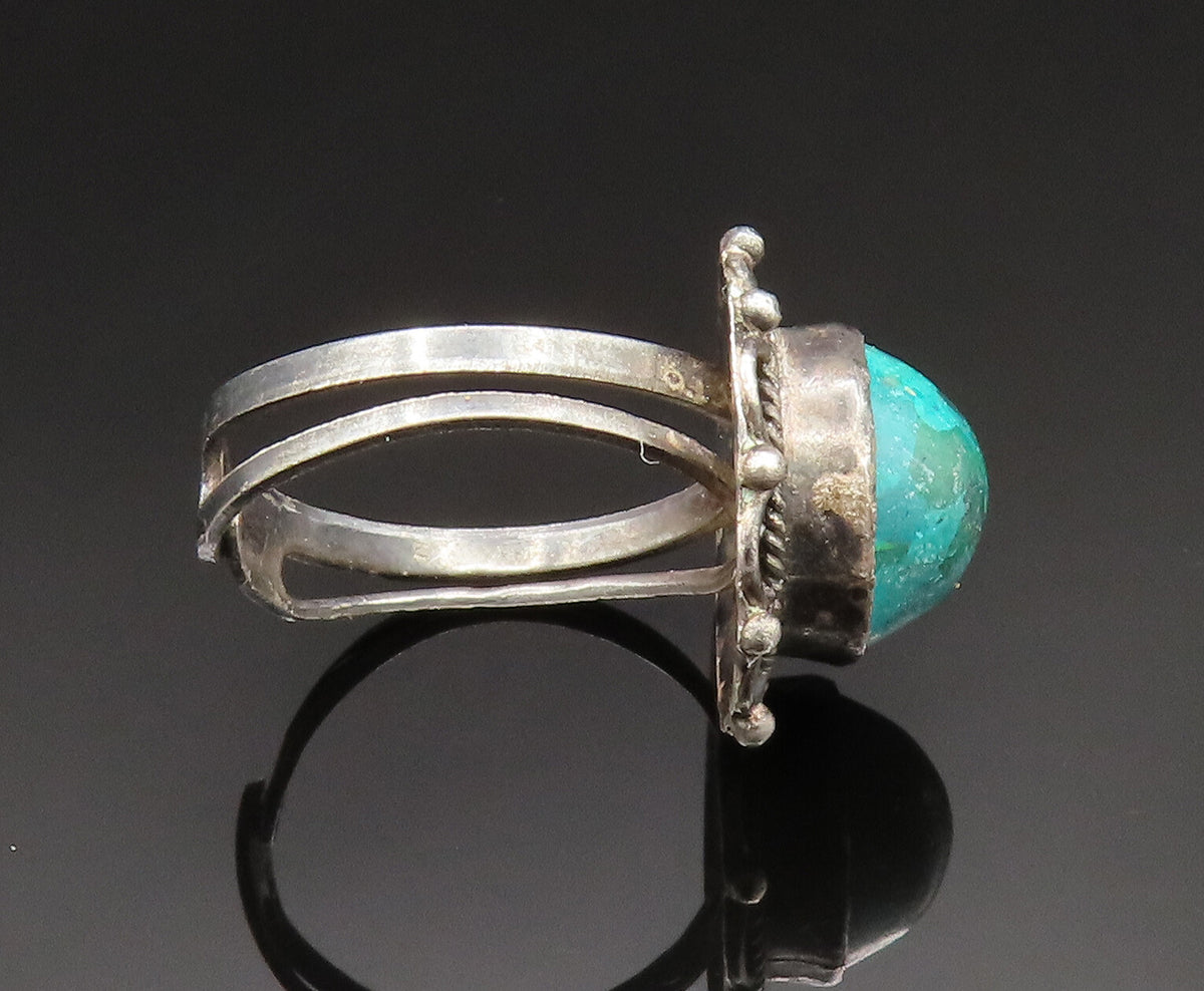 925 Sterling Silver Vintage Cabochon Cut Chrysocolla Flower Ring Sz 8 RG24730