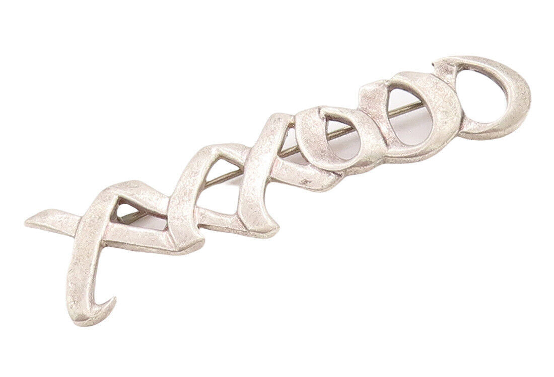 925 Sterling Silver Vintage Brooch Pin Solid Cutout 'X' & 'O' Row  BP10874