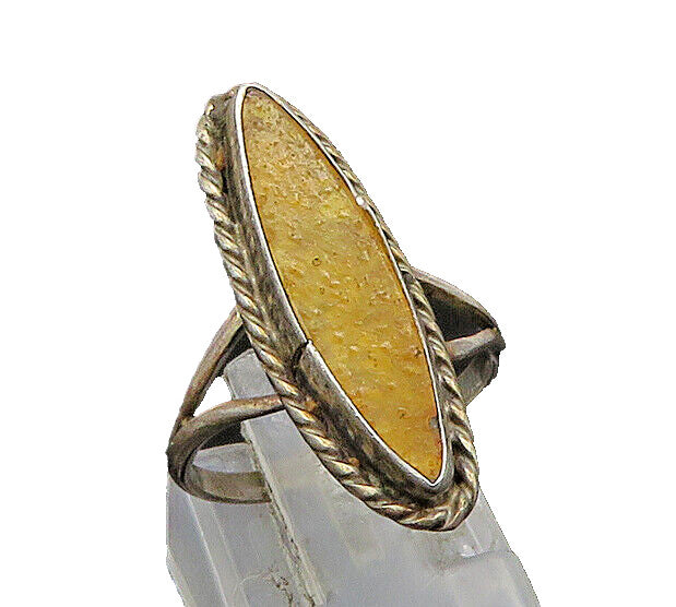 925 Sterling Silver  Vintage Antique Inlaid Amber Cocktail Ring Sz 6  RG22958