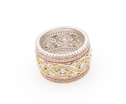 925 Sterling Silver Vintage Ring 2 Tone Gold Plated CZ Inlay  Sz 6.5  RG32923