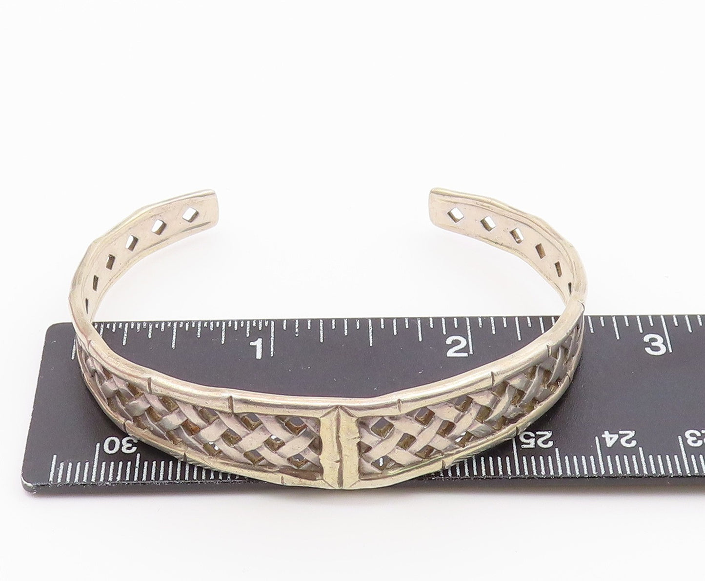 INTERNATIONAL 925 Sterling Silver Vintage Weaved Design Cuff Bracelet BT8323