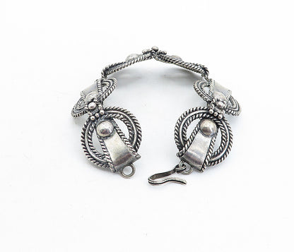 925 Sterling Silver  Vintage Dark Tone Round Twist Link Chain Bracelet  BT1851