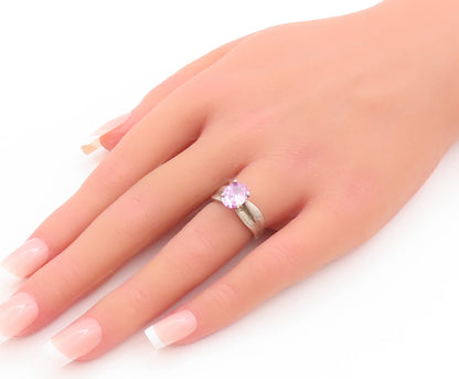 925 Sterling Silver Vintage Ring Carved Shank Round Cut Amethyst  Sz 5  RG28303