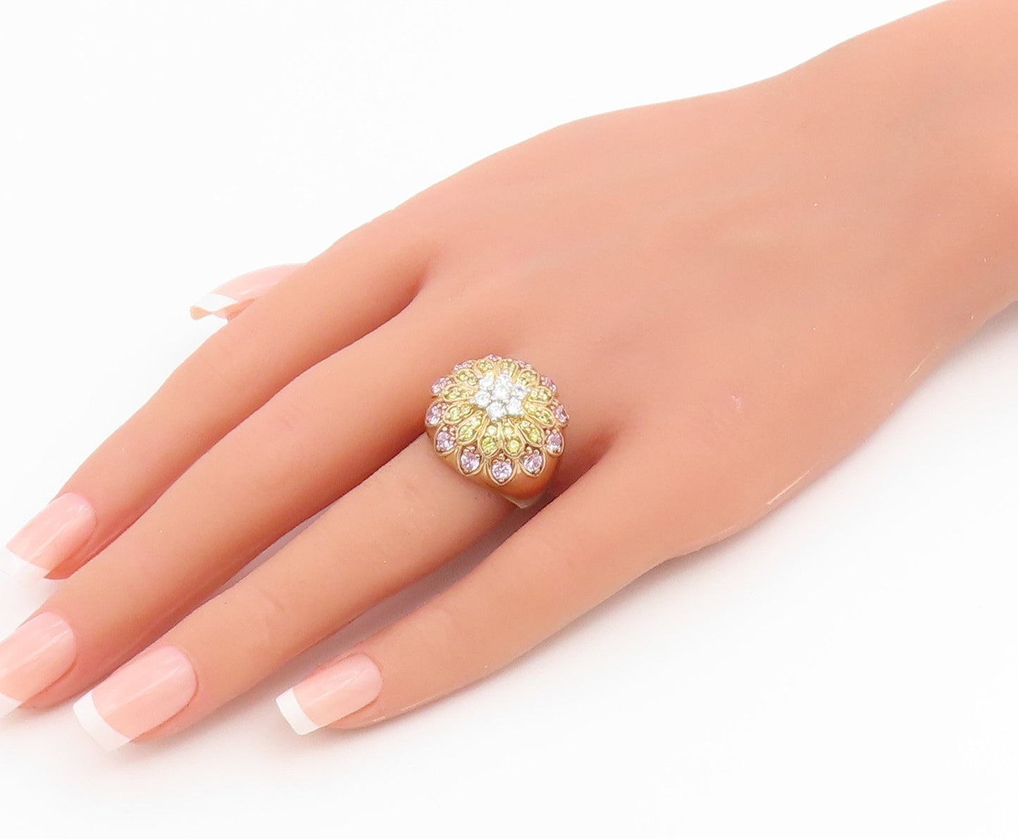 925 Sterling Silver Vintage Ring Gold Plated Topaz Floral Design  Sz 7  RG36659