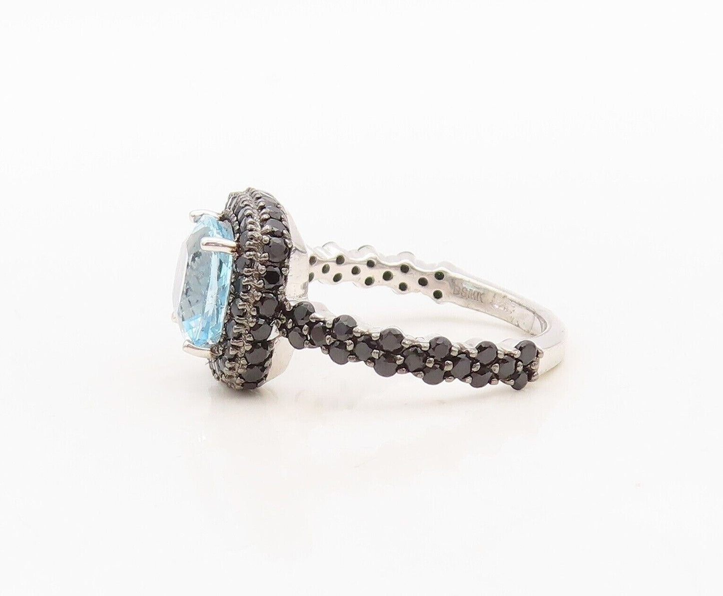 925 Sterling Silver Vintage Ring Square Blue Topaz & Spinel Inlay  Sz 7 RG30354