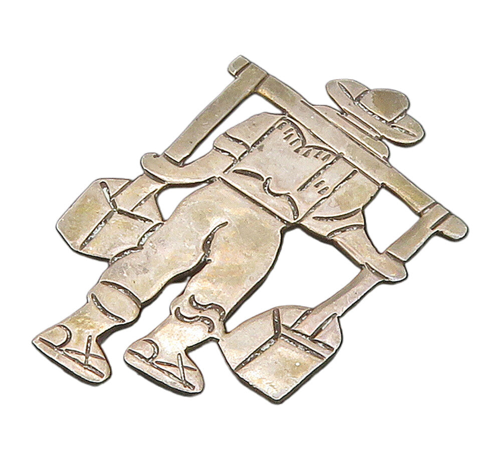 MEXICO 925 Sterling Silver  Vintage Man With Carrying Pole Brooch Pin  BP6240