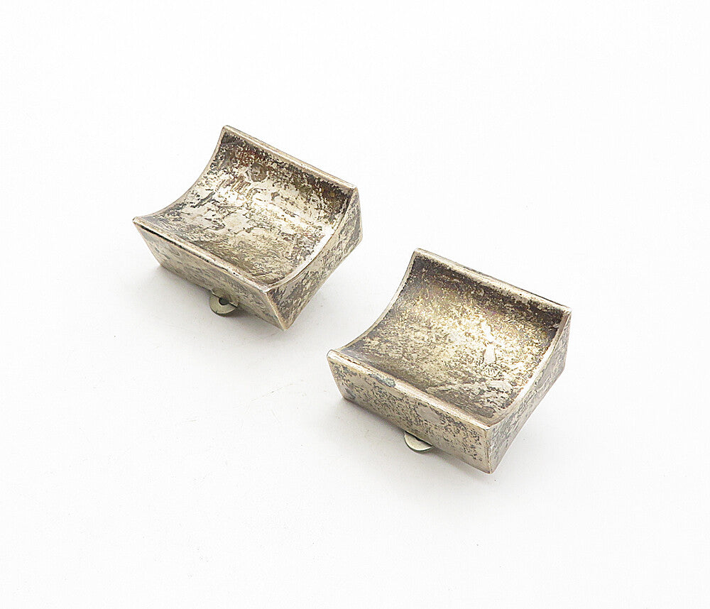 MEXICO 925 Silver  Vintage Dark Tone Concave Non Pierce Earrings  EG3955
