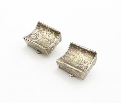 MEXICO 925 Silver  Vintage Dark Tone Concave Non Pierce Earrings  EG3955