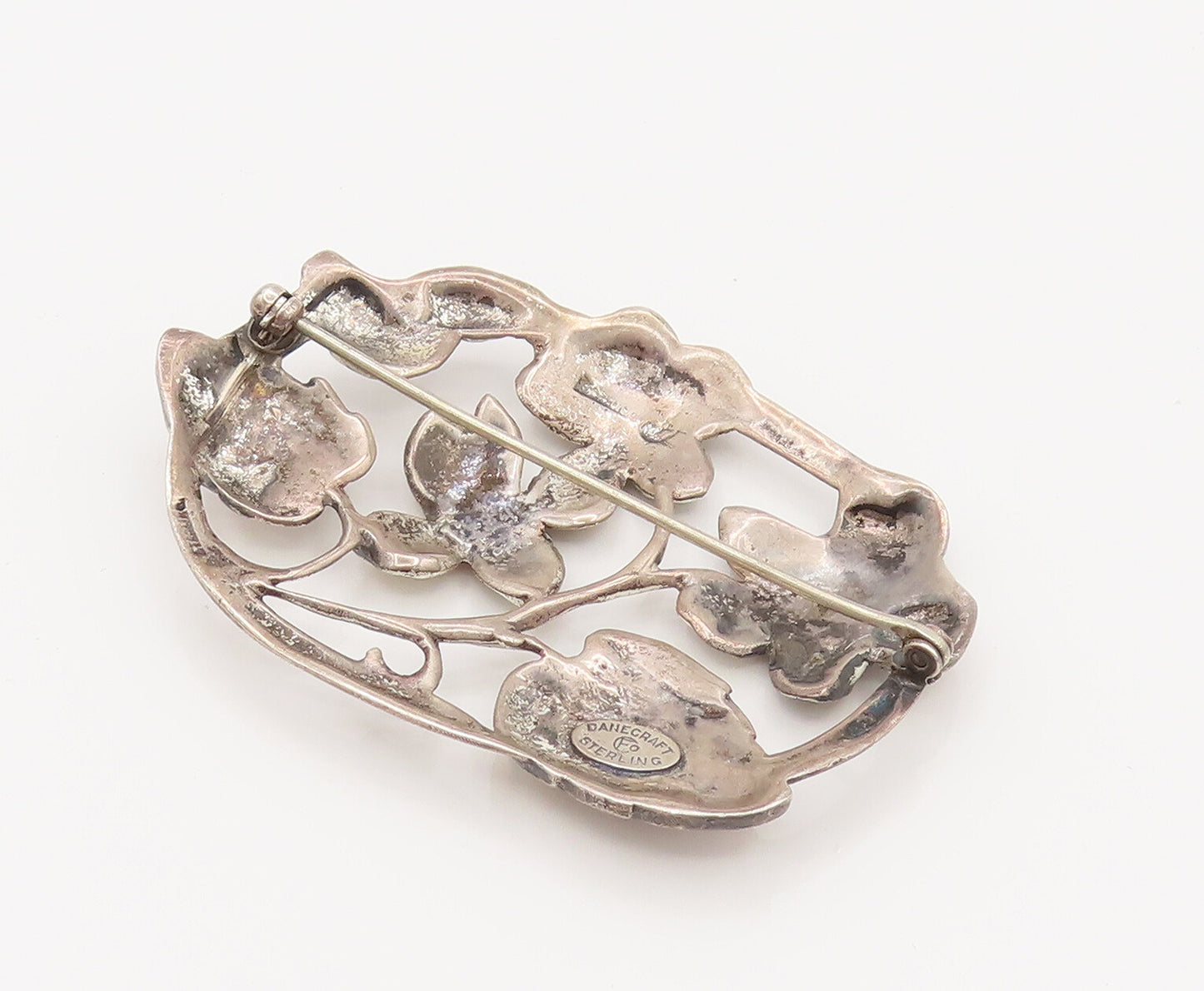 DANECRAFT 925 Silver  Vintage Fashion Flower Cutout Oval Brooch Pin  BP10176