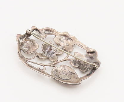 DANECRAFT 925 Silver  Vintage Fashion Flower Cutout Oval Brooch Pin  BP10176