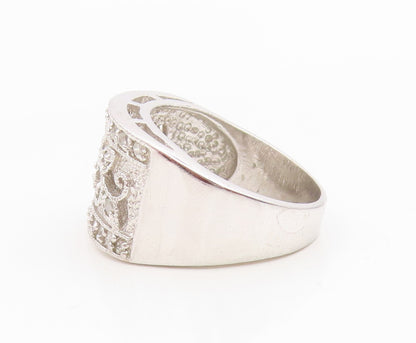 925 Sterling Silver Vintage Ring Elegant CZ Openwork Floral Band Sz 7.5 RG34925