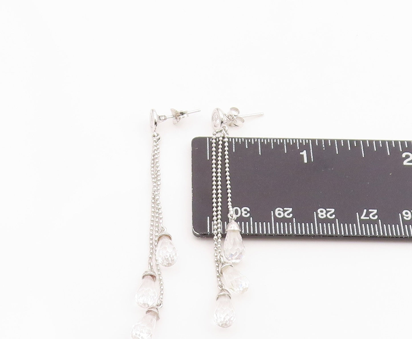 925 Sterling Silver Vintage Earrings Topaz & Quartz Triple Strand Tassel EG14225