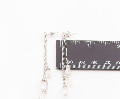 925 Sterling Silver Vintage Earrings Topaz & Quartz Triple Strand Tassel EG14225
