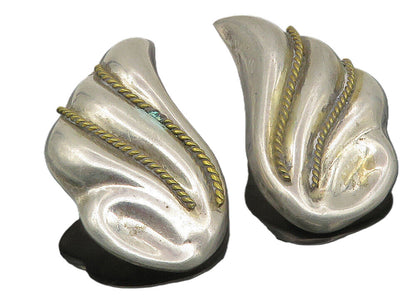 MEXICO 925 Silver  Vintage Shiny Two Tone Rope Twist Drop Earrings  EG5562