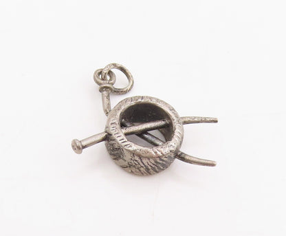 925 Sterling Silver Vintage Pendant Knitting Needle & Yarn Ball Charm  PT25697