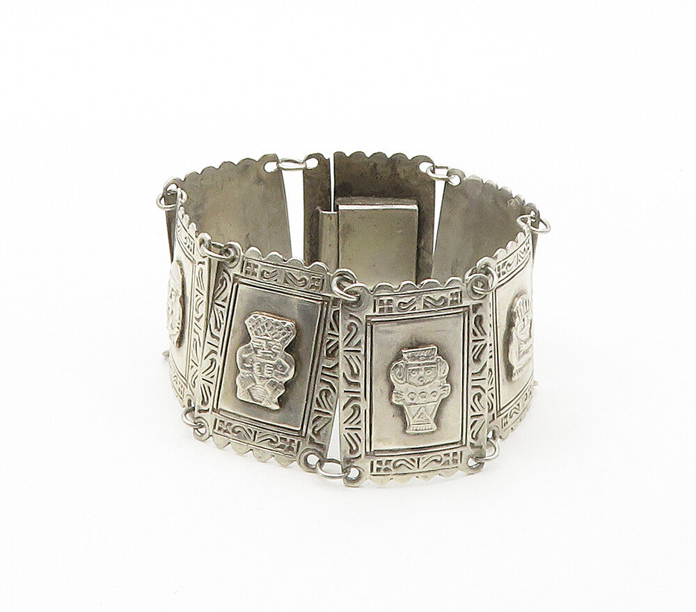 925 Sterling Silver  Vintage Shiny Traditional Statues Chain Bracelet  BT6314