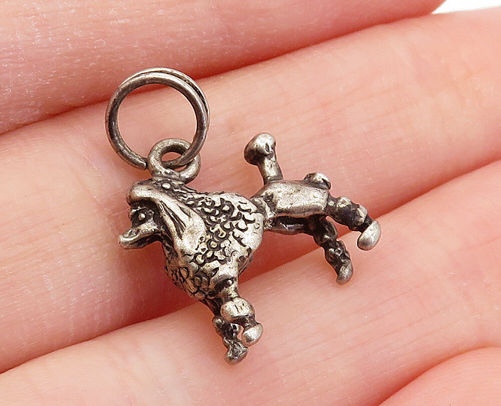 925 Sterling Silver  Vintage Petite Dark Tone Poodle Dog Motif Pendant  PT3827