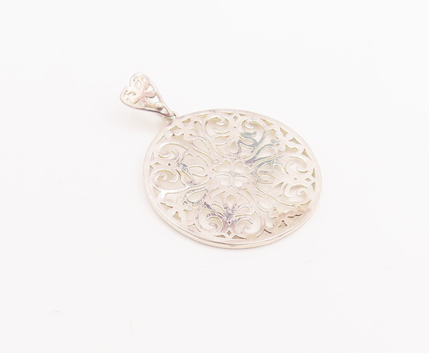 925 Sterling Silver Vintage Pendant Cutout Swirly Floral Design PT23369