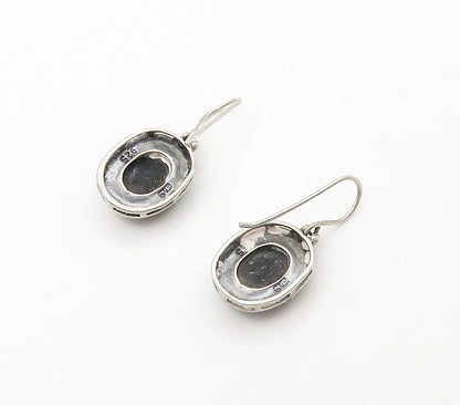 925 Sterling Silver  Vintage Cabochon Black Onyx Floral Drop Earrings  EG8108