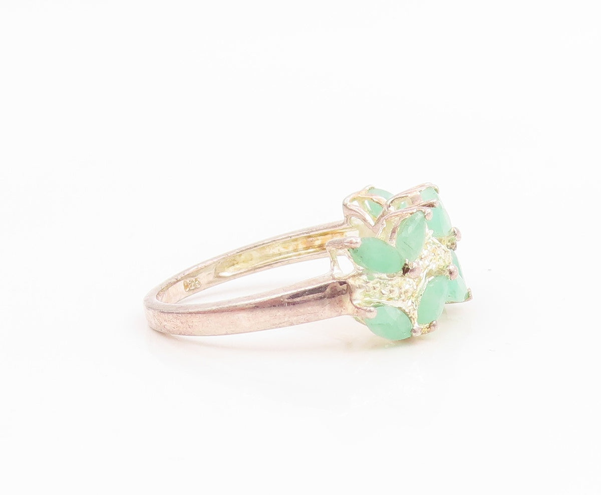 925 Sterling Silver Vintage Ring Marquise Emerald Leafy Band  Sz 6.5  RG35654