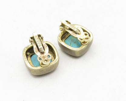 925 Sterling Silver  Vintage Inlaid Turquoise Non Pierce Earrings  EG5174