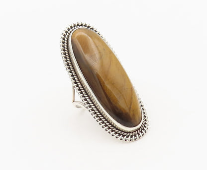 925 Sterling Silver  Vintage Large Tiger's Eye Halo Rope Ring Sz 9.5  RG26990