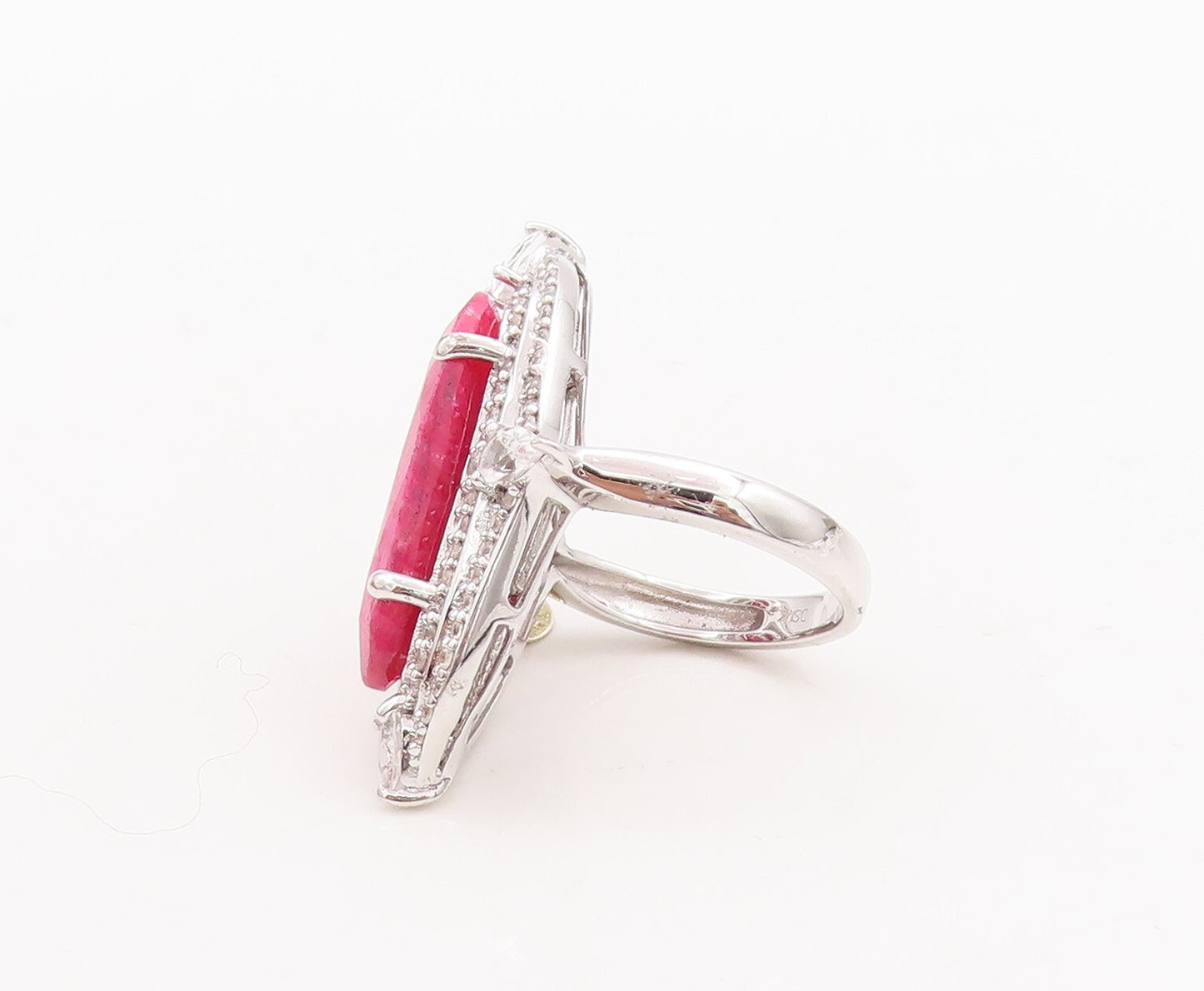 925 Sterling Silver Vintage Ring Large Oval Ruby Halo Topaz  Sz 7.5  RG29665