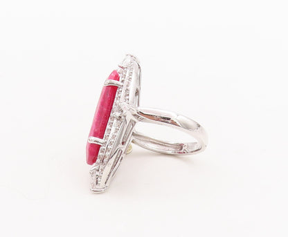 925 Sterling Silver Vintage Ring Large Oval Ruby Halo Topaz  Sz 7.5  RG29665