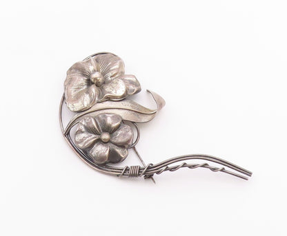 925 Sterling Silver  Vintage Antique Oxidized Single Flower Brooch Pin  BP4068