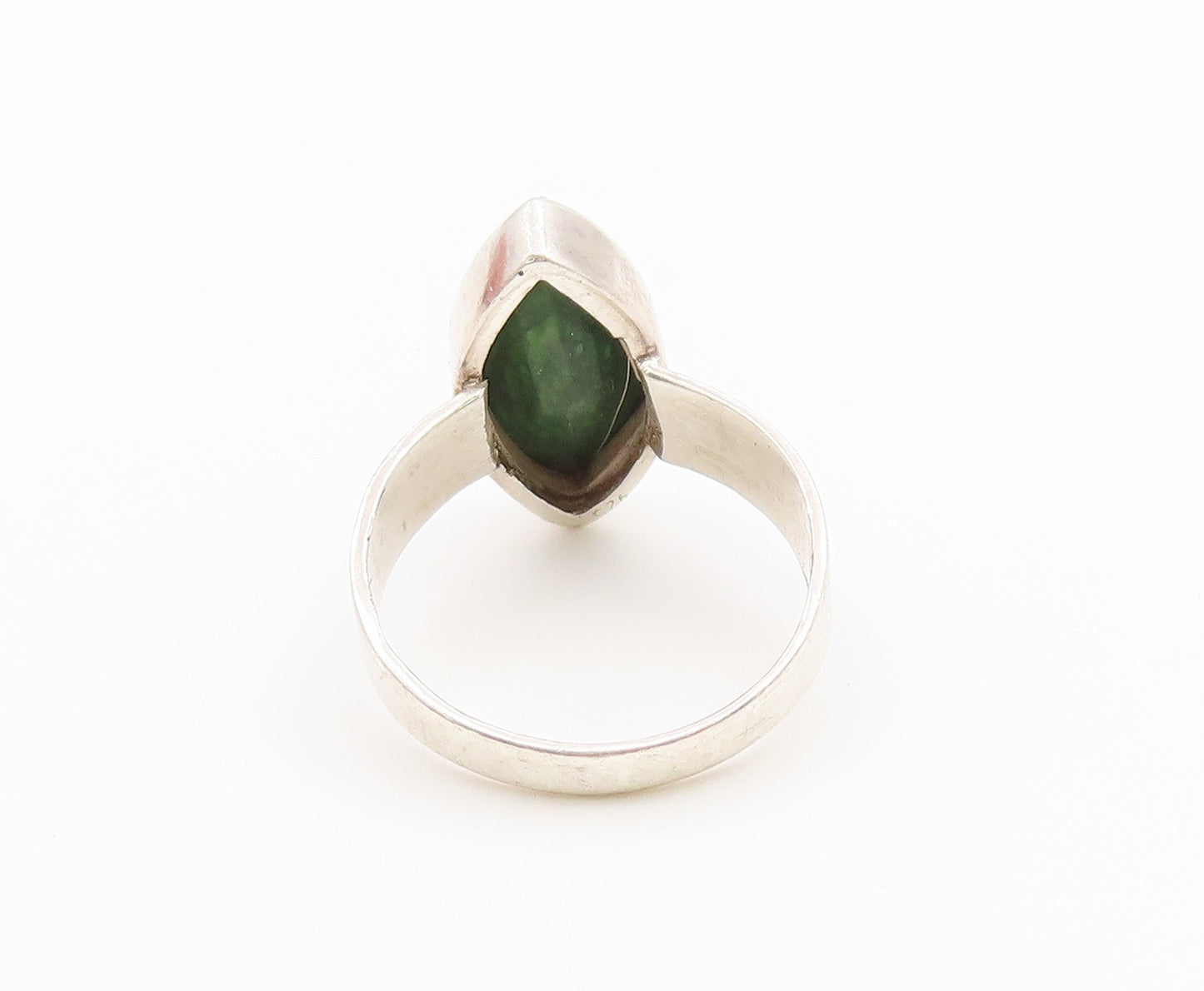 925 Sterling Silver Vintage Ring Marquise Emerald Solitaire Band Sz 7.5 RG36919