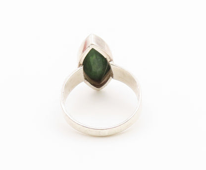925 Sterling Silver Vintage Ring Marquise Emerald Solitaire Band Sz 7.5 RG36919
