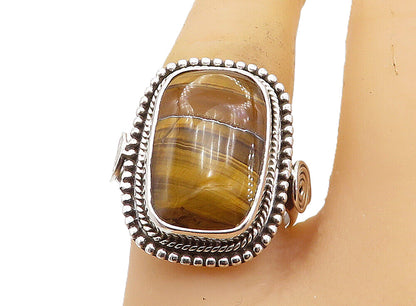 925 Sterling Silver  Tiger's Eye Fluted Twist Cocktail Ring Sz 8.5  RG7881