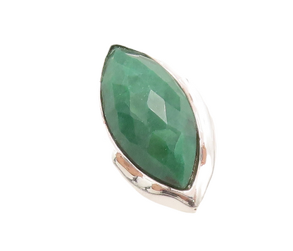 925 Sterling Silver Vintage Ring Marquise Cut Green Gemstone  Sz 7  RG29837