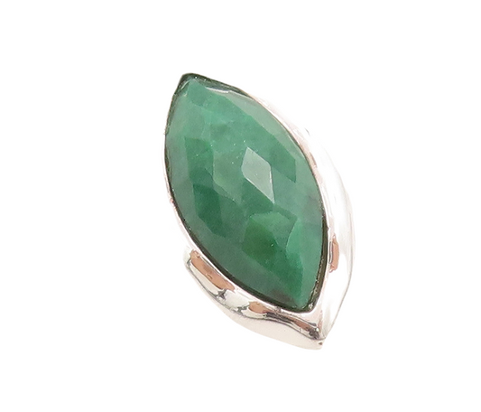 925 Sterling Silver Vintage Ring Marquise Cut Green Gemstone  Sz 7  RG29837