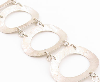 925 Sterling Silver  Vintage Shiny Hammered Oval Link Chain Bracelet  BT3109