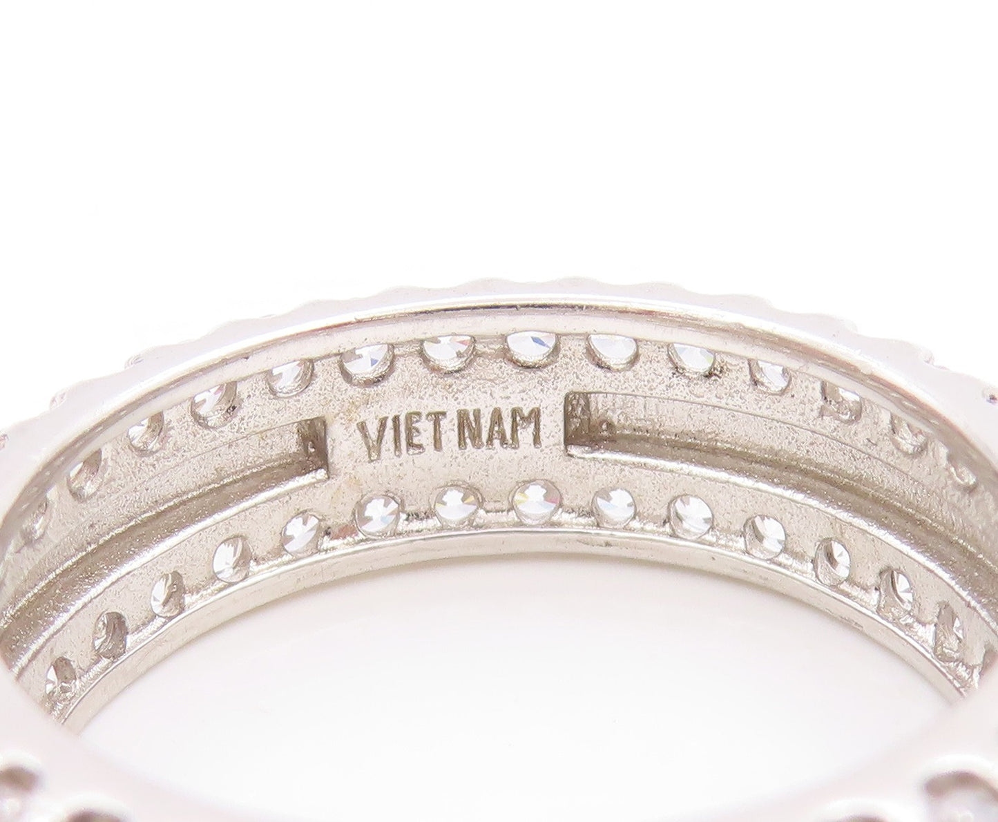925 Sterling Silver Vintage Ring CZ Triple Row Eternity Band  Sz 10.5  RG33709