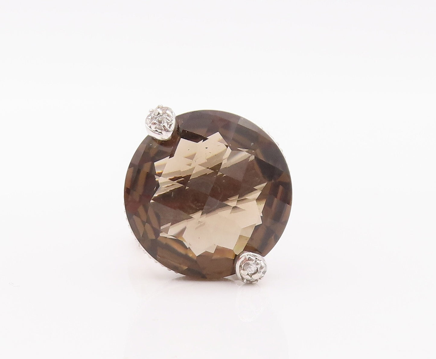 925 Sterling Silver Vintage Ring Designer Round Smoky Quartz Topaz Sz 7  RG29315