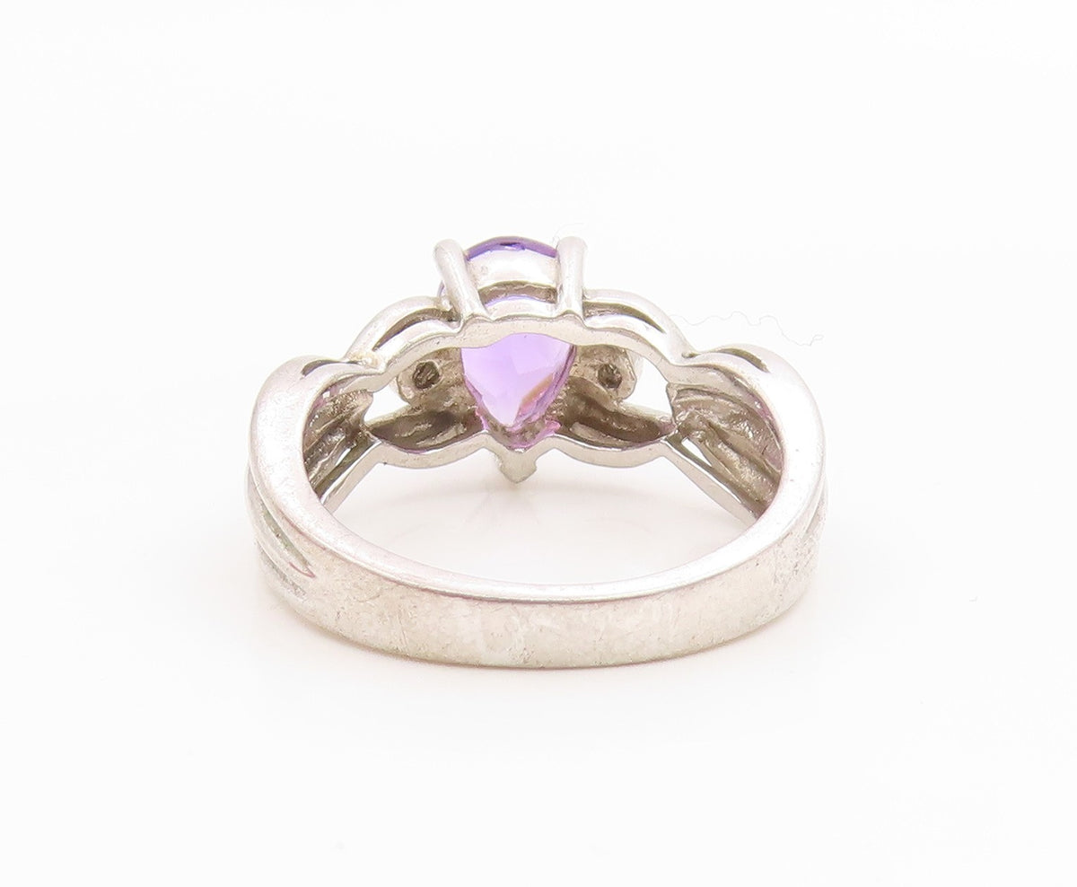 925 Sterling Silver Vintage Ring Pear Cut Amethyst Statement Band  Sz 7  RG35932