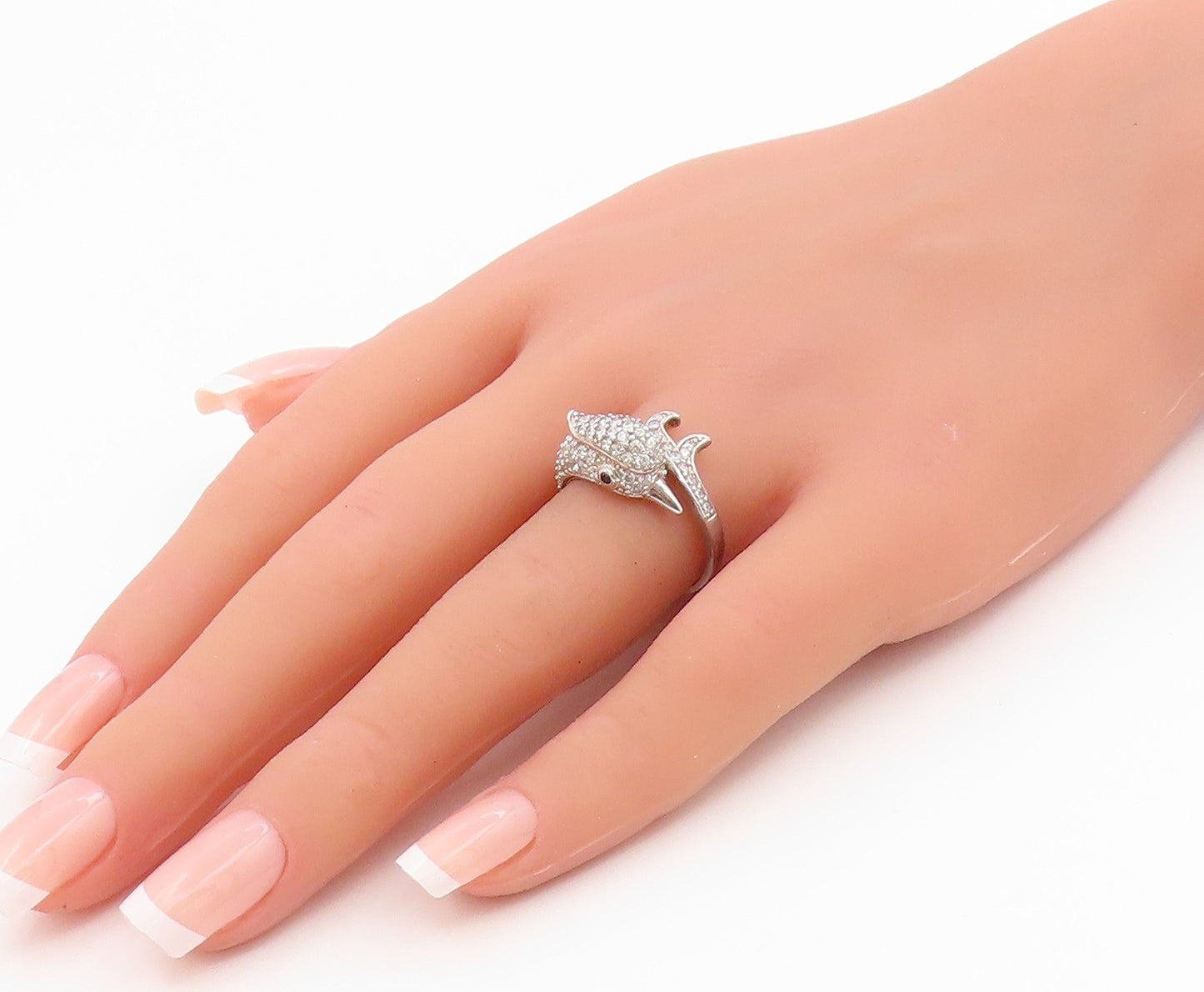 925 Sterling Silver Vintage Ring Spinel & CZ Dolphin Motif Band  Sz 7  RG35761