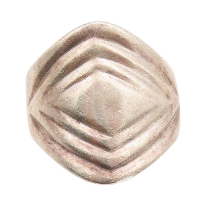 925 Sterling Silver Vintage Ring MEXICO Square Grooved Design  Sz 9  RG33290