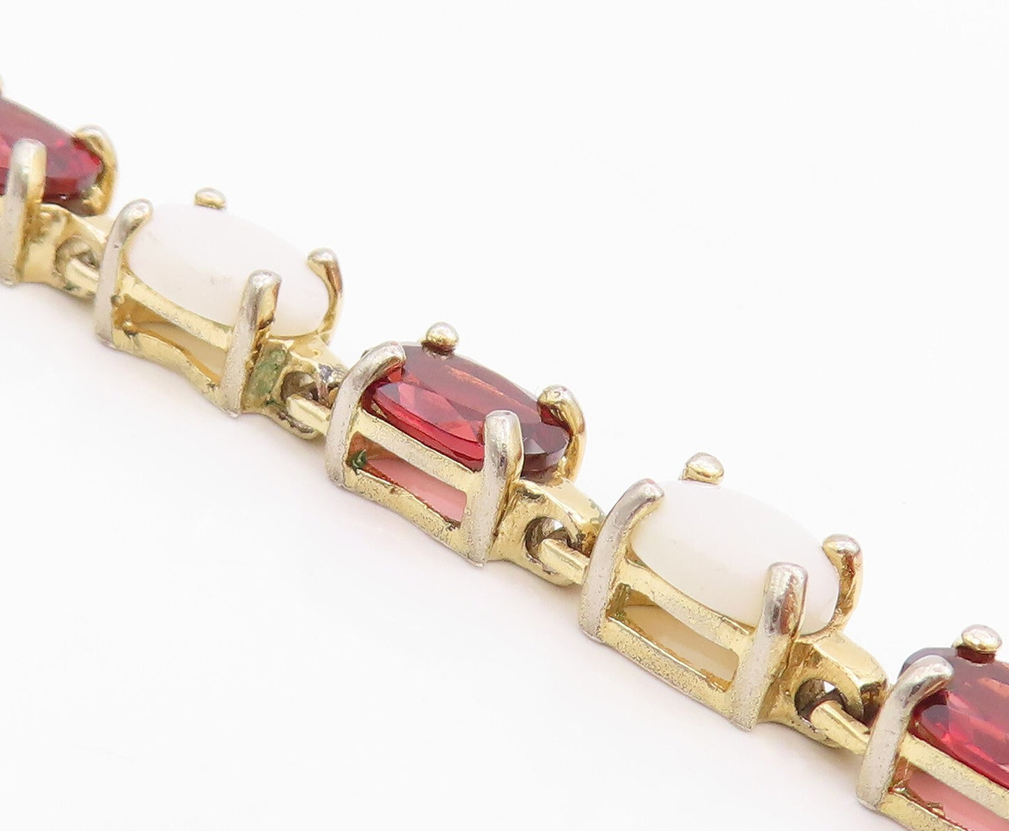 925 Sterling Silver Vintage Bracelet Gold Rings Oval Garnet & Gemstones  BT10987