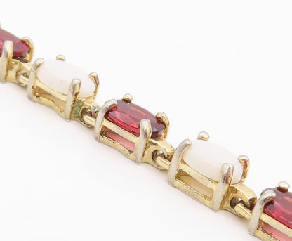 925 Sterling Silver Vintage Bracelet Gold Rings Oval Garnet & Gemstones  BT10987