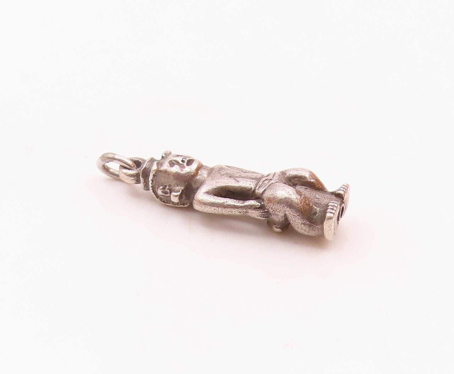 925 Sterling Silver  Vintage Sitting Tribal Man Charm Pendant  PT20277