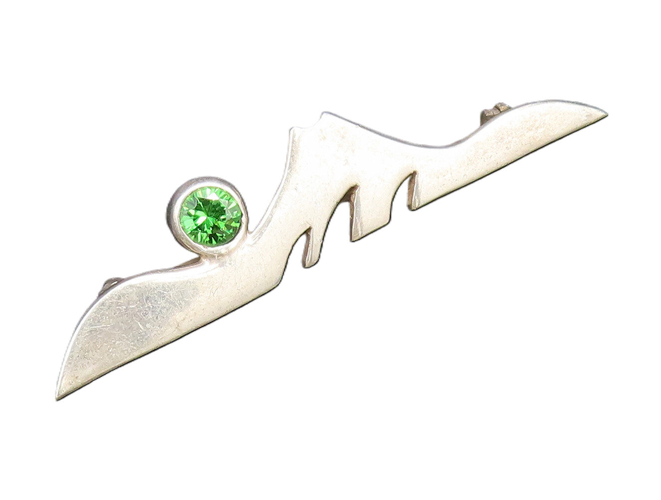 DESIGNER 925 Silver  Vintage Green Topaz & Modernist Design Brooch Pin BP10070