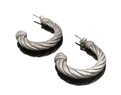 925 Sterling Silver  Vintage Shiny Hollow Twist JHoop Earrings  EG11270